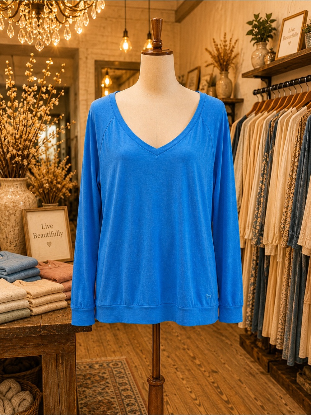 PINK Victoria's Secret Bright Oversized Turquoise Crewneck Top